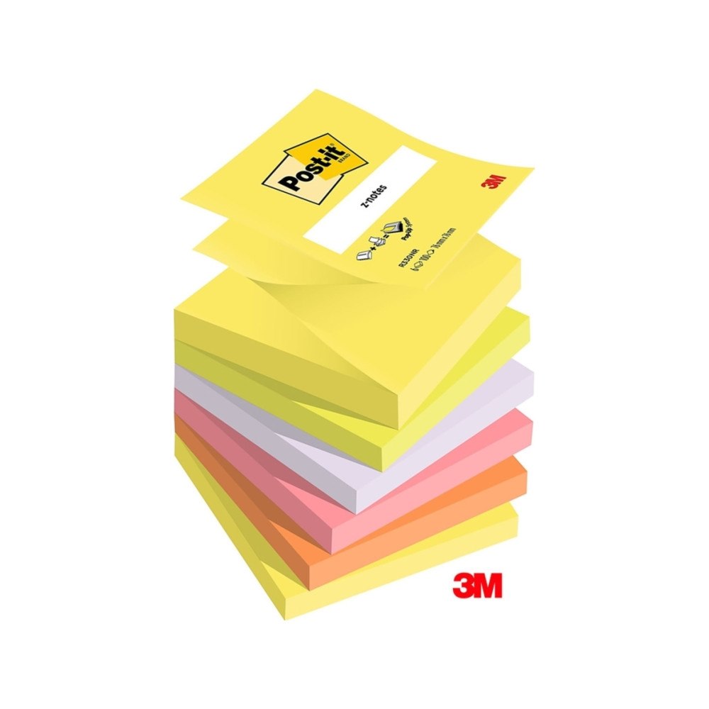 Post-it Post-it® Z-Notes Neon regnbuefarver, 6 blokke, 76 mm x 76 mm...