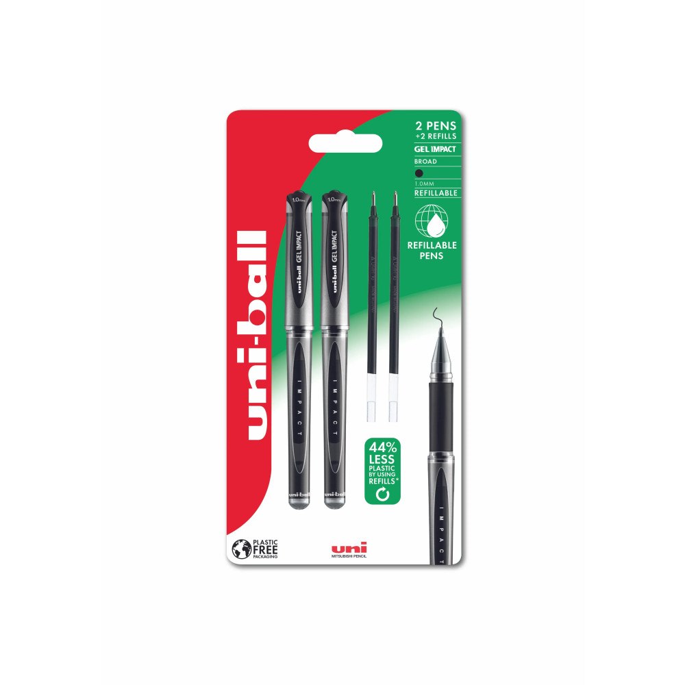 Uni-Ball Uni-ball Gel Impact 153 2stk Sorte Gel Rollerpenne +2stk ref...
