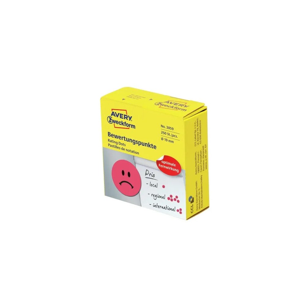 AVERY Avery 3859, Röd, Circel, Permanent, papper, 1,9 cm, 250 styc...