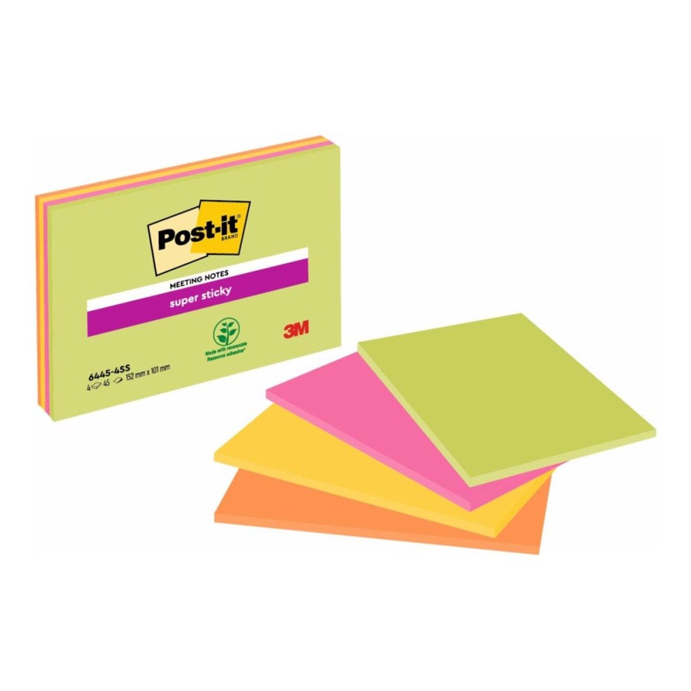 3M Post-it Super Sticky 6445-4SS - mötesanteckning - 101 x 152 mm - 180 ark (4 x 45)
