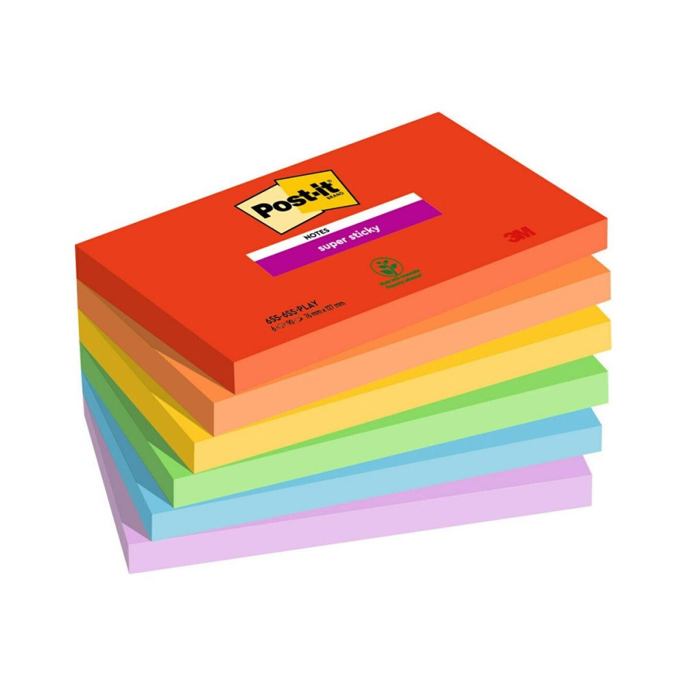 3M Post-it Super Sticky 655-6SS-PLAY - anteckningar - 127 x 76 mm - 540 ark (6 x 90)