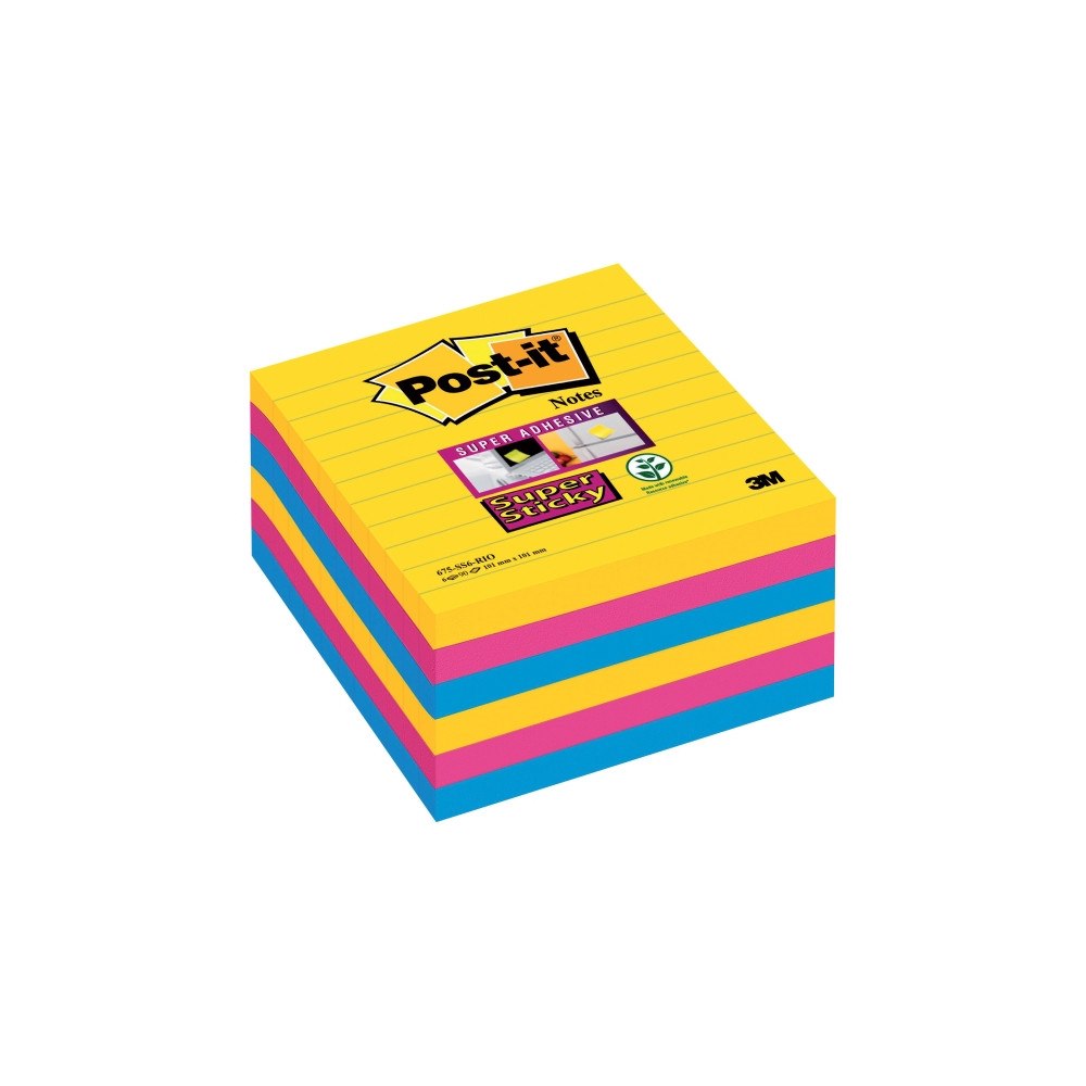 3M Post-it® Super Sticky Large Notes Carnival, 6 linjerede blok...