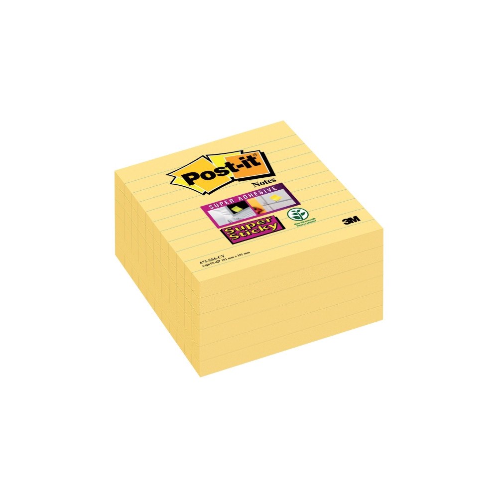 3M Post-it® Super Sticky notes 675-SS6-CY med linjer 101x101mm...