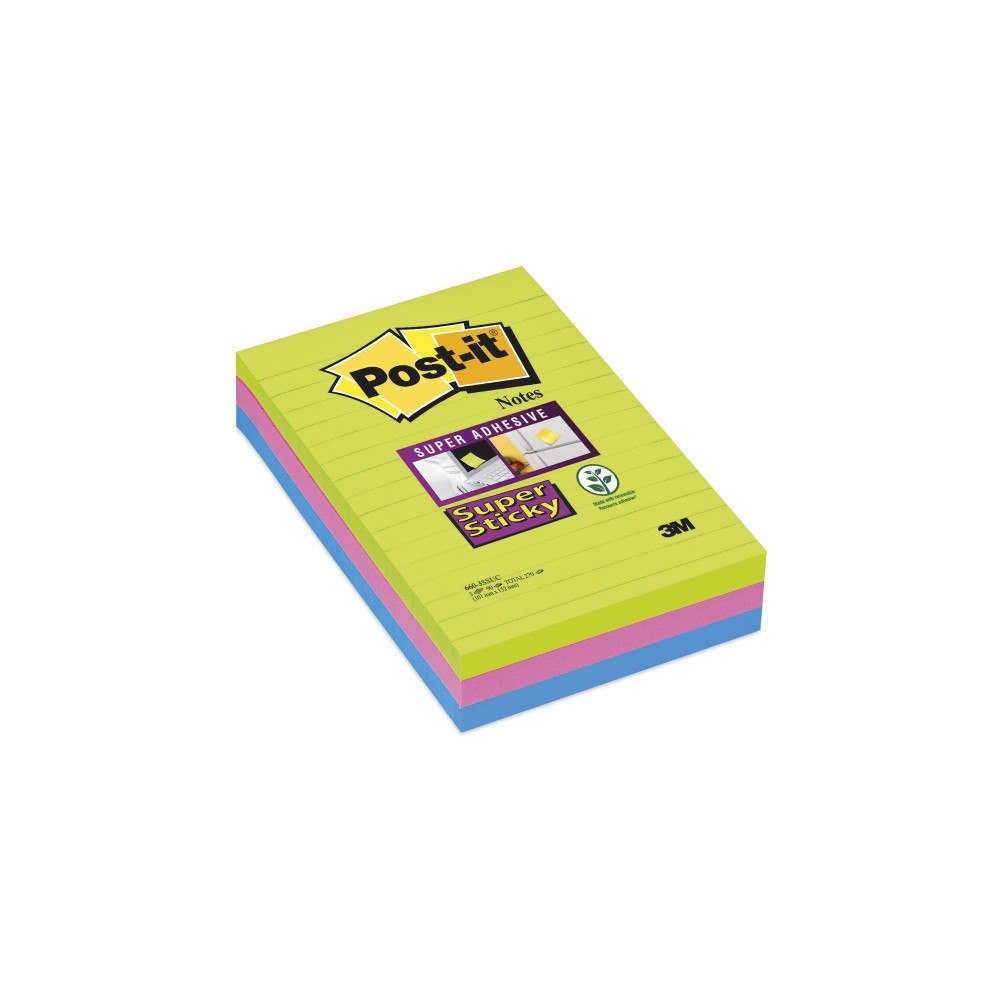 3M Post-it® Super Sticky Large Notes, regnbuefarver, 3 linj. bl...