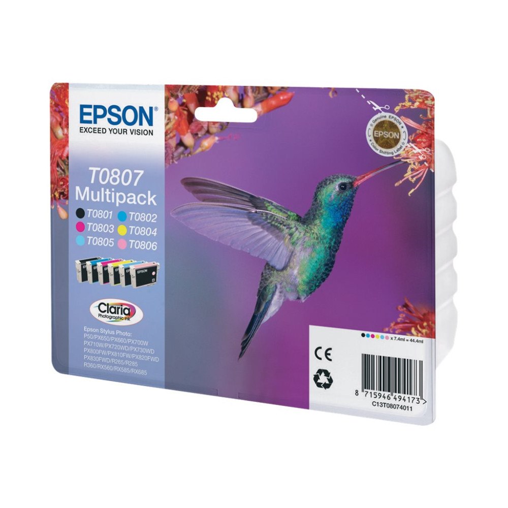 EPSON Epson T0807 Multipack - svart, gul, cyan, magenta, ljus magenta, ljus cyan - original - bläckpatron