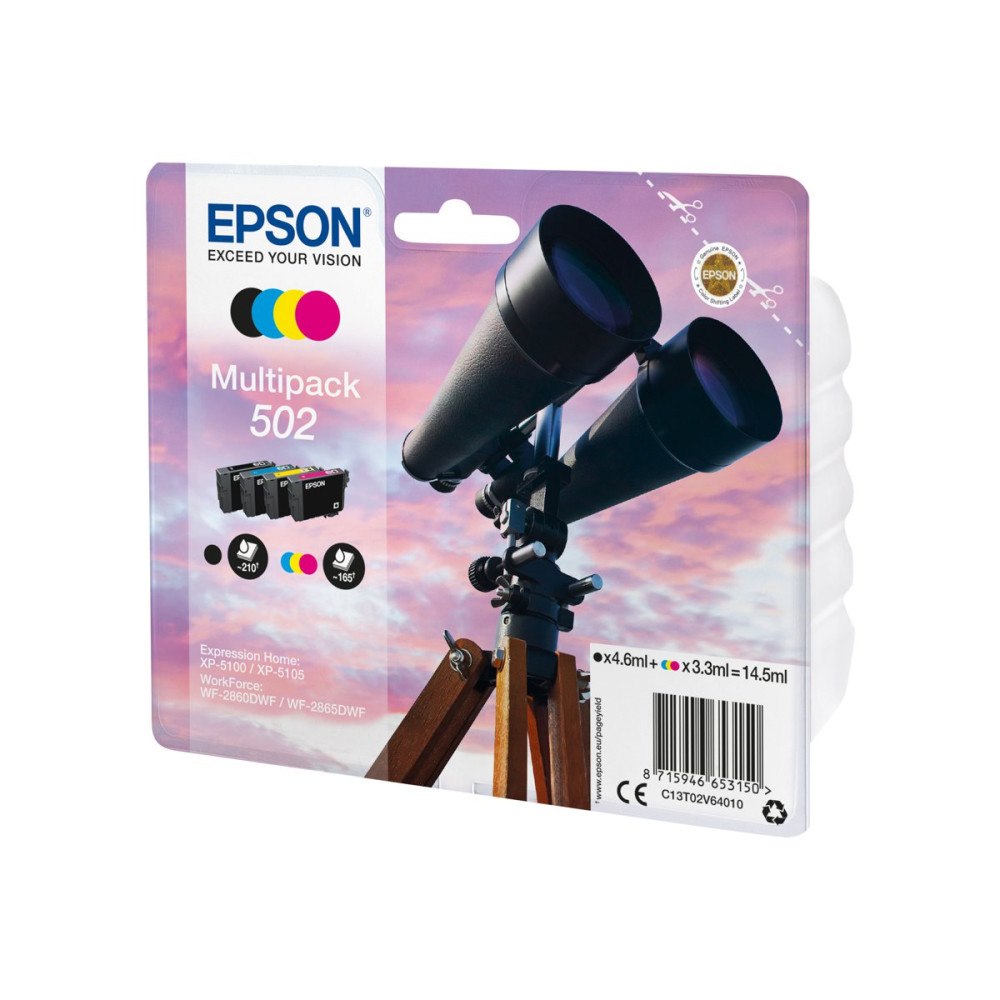 EPSON Epson 502 Multipack - 4-pack - svart, gul, cyan, magenta - original - bläckpatron