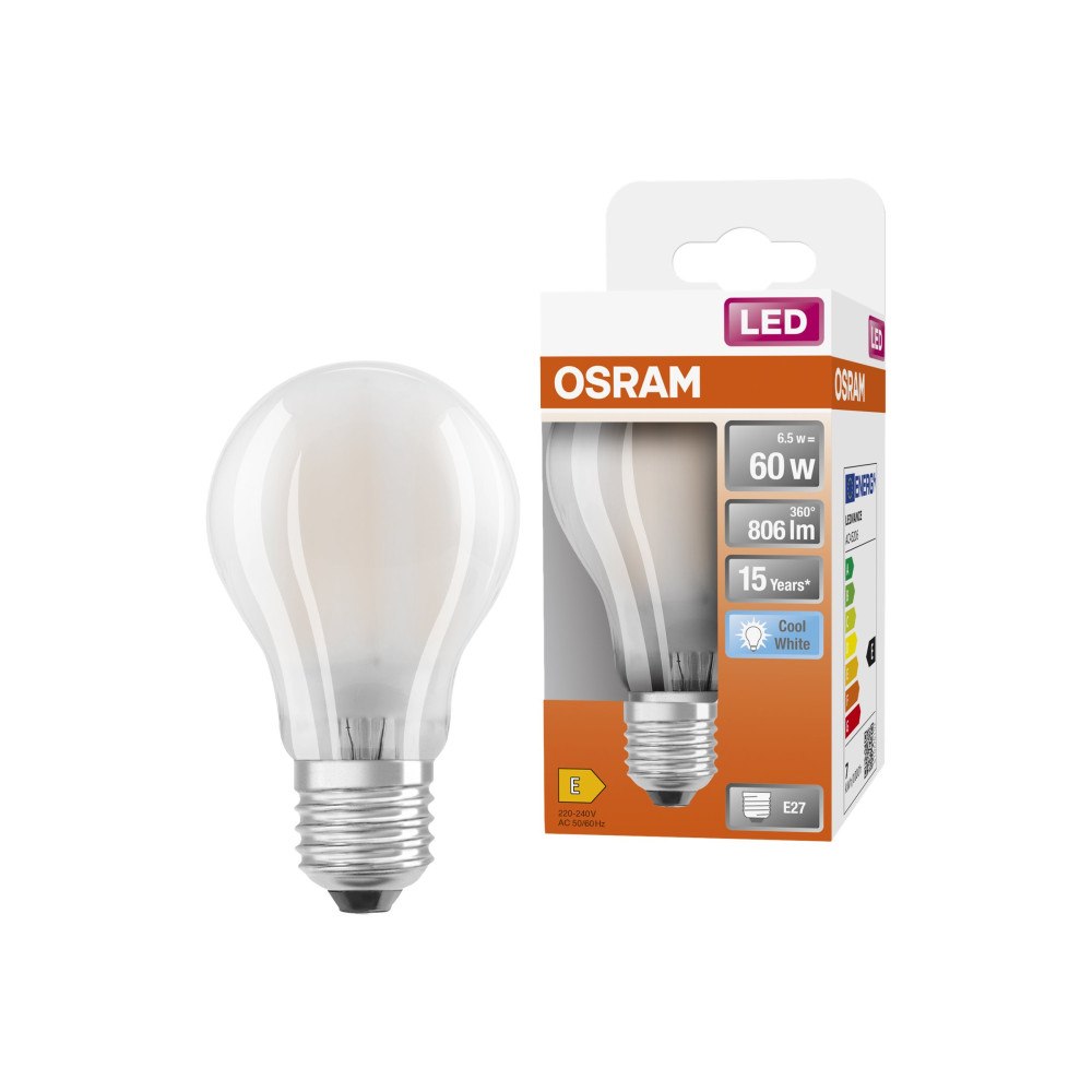 LEDVANCE OSRAM LED STAR - LED-glödlampa med filament - form: A60 - glaserad finish - E27 - 7 W - svalt vitt ljus - 4000 K