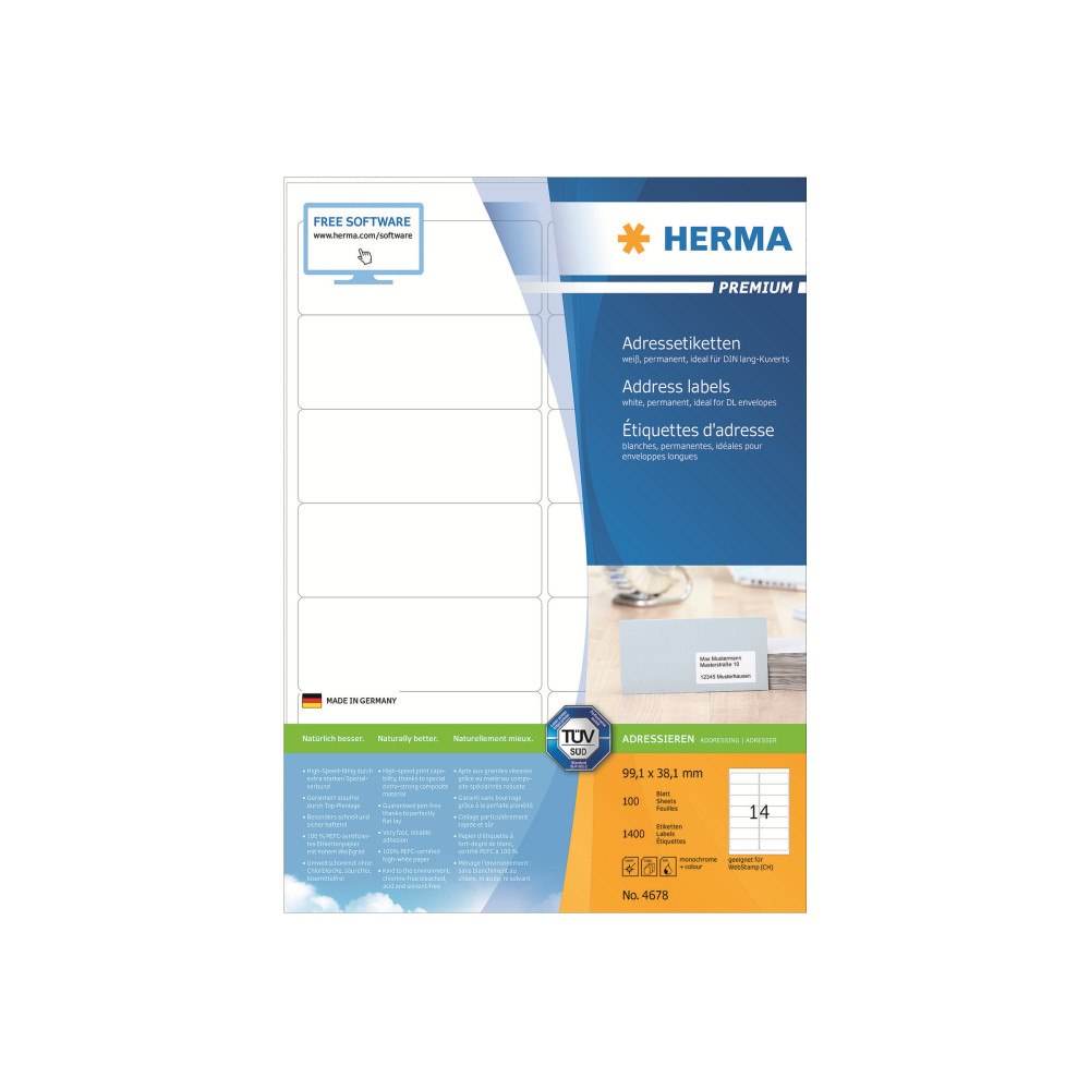 HERMA HERMA Premium - laminerade adressetiketter - matt - 1400 etikett (er) - 99.1 x 38.1 mm
