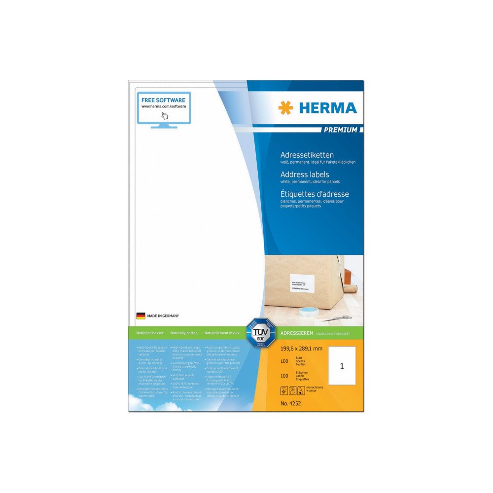 HERMA HERMA Premium - laminerade adressetiketter - matt - 600 etikett (er) - 199.6 x 289.1 mm