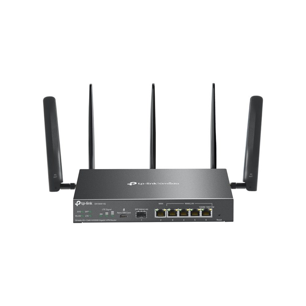 TP-LINK Technologies TP-Link Omada ER706W-4G V1 - trådlös router - WWAN - Wi-Fi 6 - 4G - skrivbordsmodell, väggmonterbar