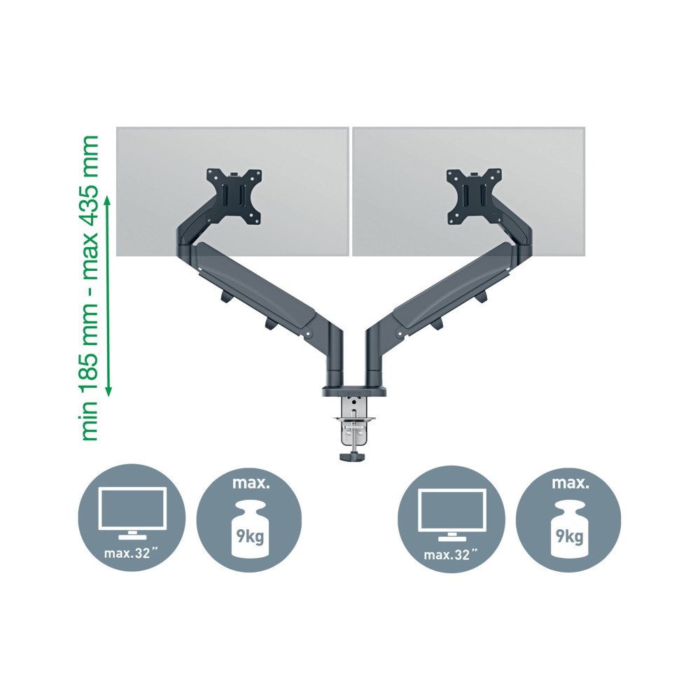 LEITZ Leitz Ergo monteringssats - för 2 LCD-bildskärmar - space saving - mörkgrå
