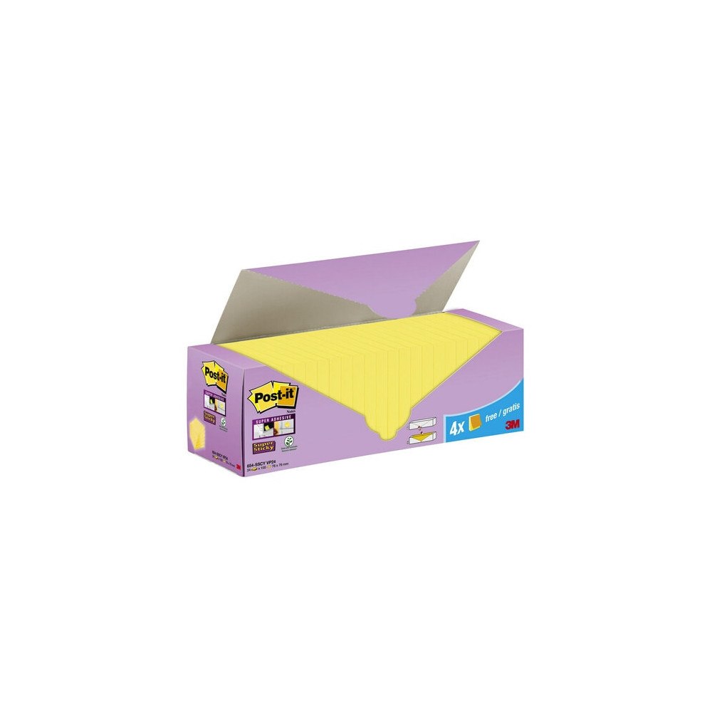3M Post-it Super Sticky Notes, 76 x 76 mm, gul, pakke a 24 stk.