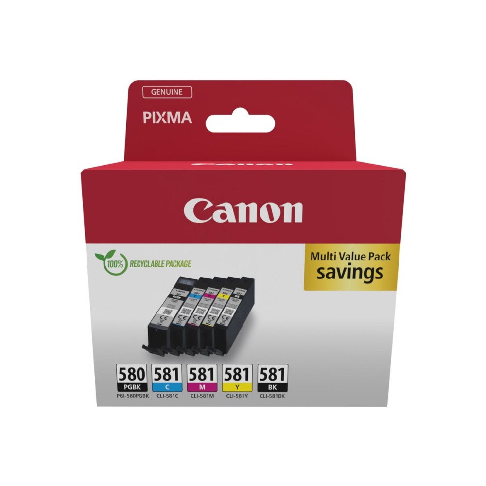 CANON Canon PGI-580BK/CLI-581 BK/C/M/Y Multipack - 5-pack - svart, gul, cyan, magenta, svartfärgad - original - bläcktank