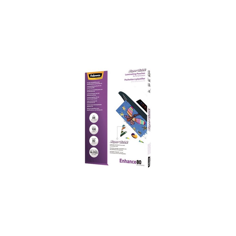 FELLOWES Fellowes Laminating Pouches SuperQuick Enhance 80 micron - 100-pack - glättat - A4 - lamineringsfickor