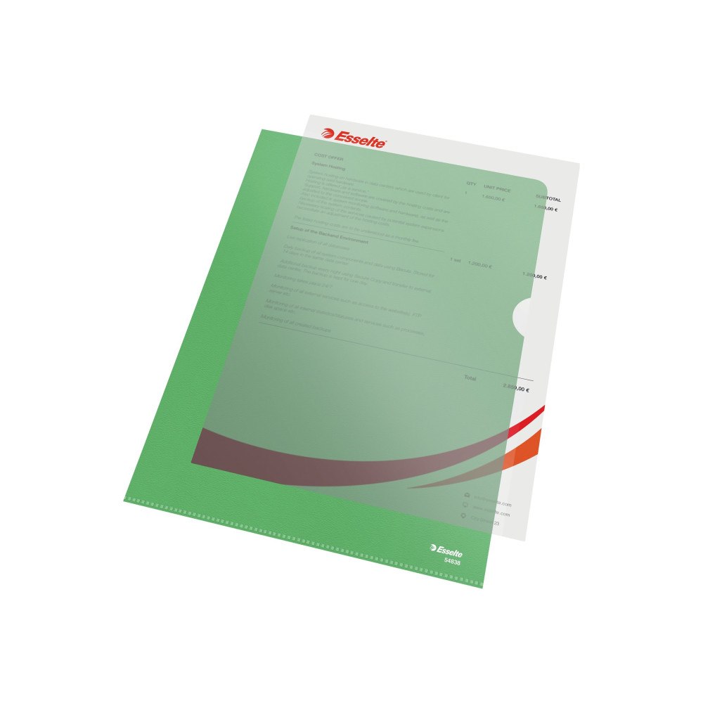 ESSELTE Esselte Standard Plus - L-formad mapp - för A4 - kapacitet: 40 ark - genomskinligt grön (paket om 100)