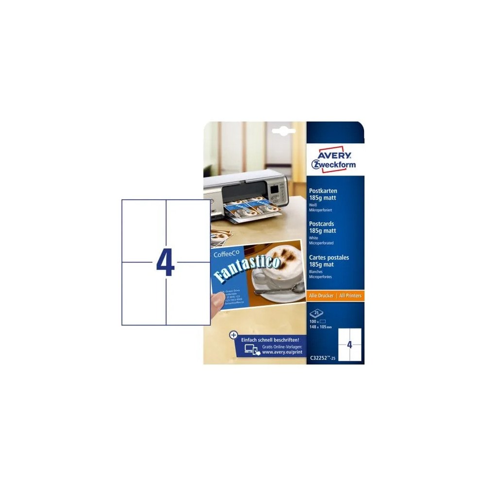 AVERY Avery Postkort/Navneskilte-Indstik 105x148 mm, printbare, mi...