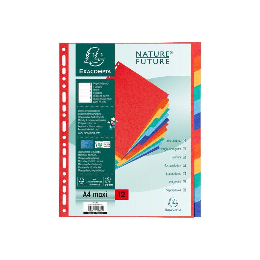 EXACOMPTA Exacompta Nature Future - avdelare - 12 delar - för A4 Maxi - tabbad - fläckblandade