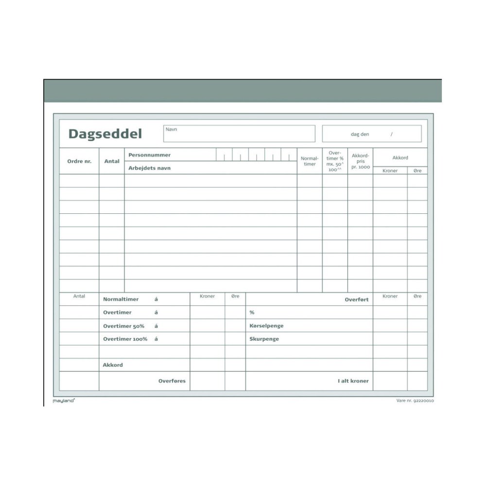 BURDE FÖRLAGS AB Mayland - dagliga tidkort - 50 ark - 200 x 148 mm - Kopia