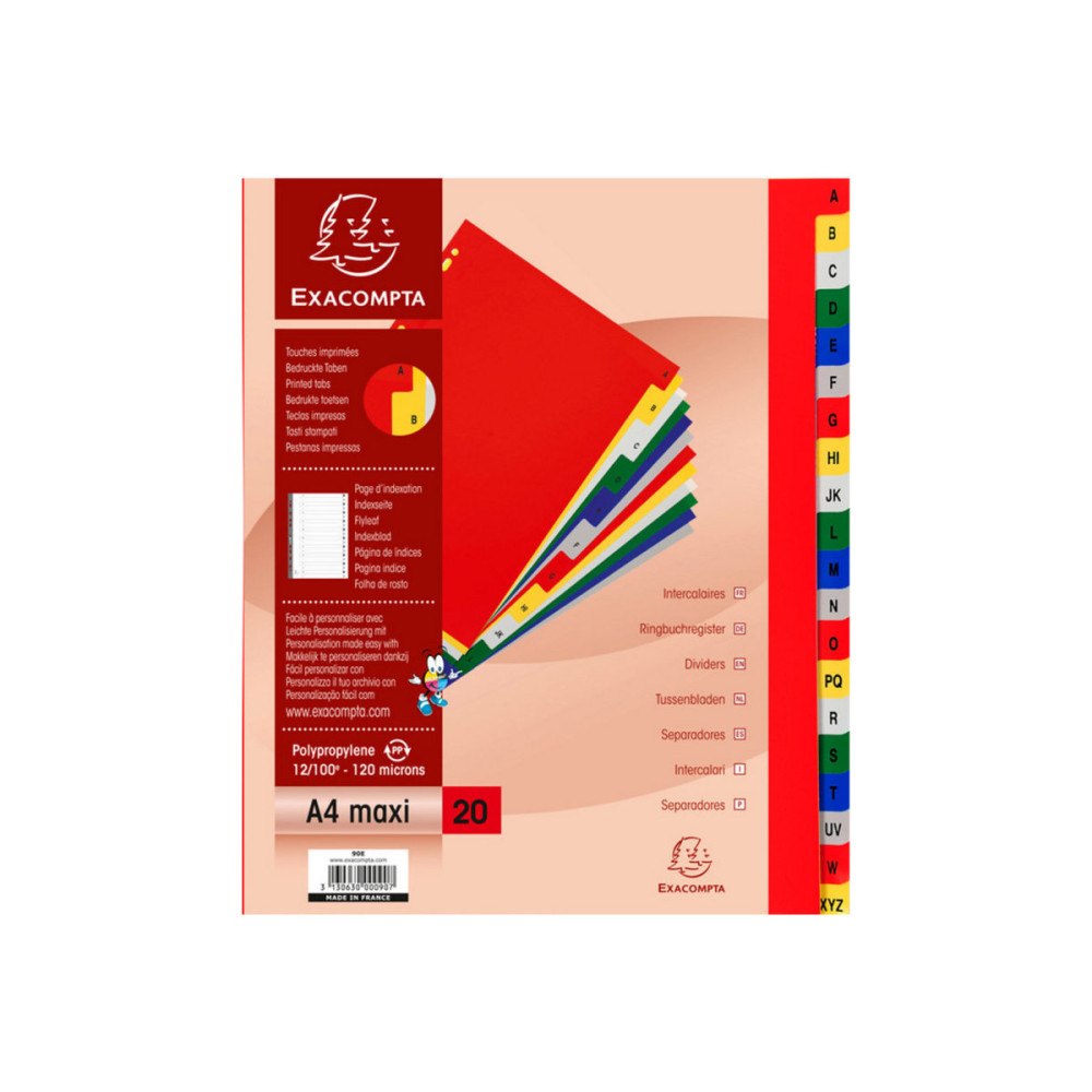 EXACOMPTA Exacompta A4 Maxi - avdelare - 20 delar - tabbad - blandade färger