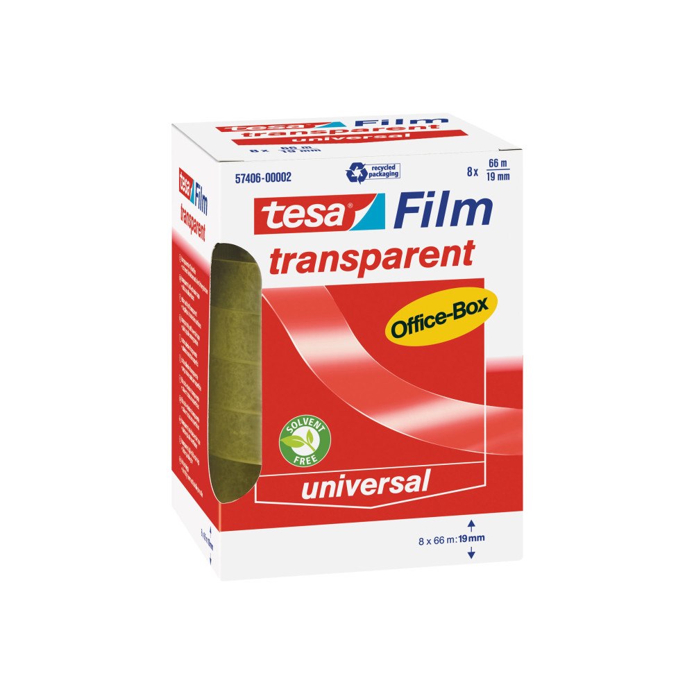 Beiersdorf Tesafilm kontorstejp - 19 mm x 66 m - genomskinlig (paket om 8)