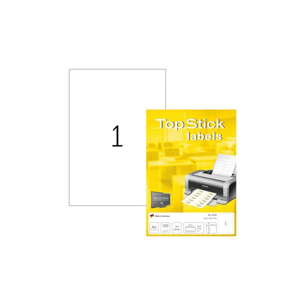 Topstick Etiketter TopStick 210x297 mm (A4) hvid
