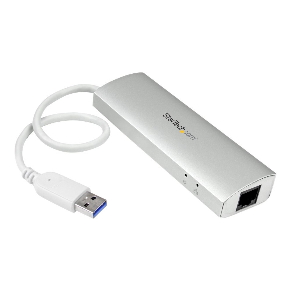 StarTech.com StarTech.com Bärbar USB 3.0-hubb med 3 portar plus Gigabit Ethernet - inbyggd kabel - hubb - 3 portar