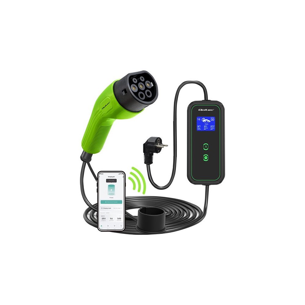 Qoltec Qoltec EV-laddningsstation - justerbar, 2-i-1, 230V, Wi-Fi - IEC 62196 Type 2 - 3.5 kW