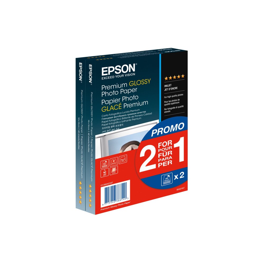 EPSON Epson Premium Glossy Photo Paper BOGOF - fotopapper - blank - 40 ark - 100 x 150 mm - 255 g/m² (paket om 2)