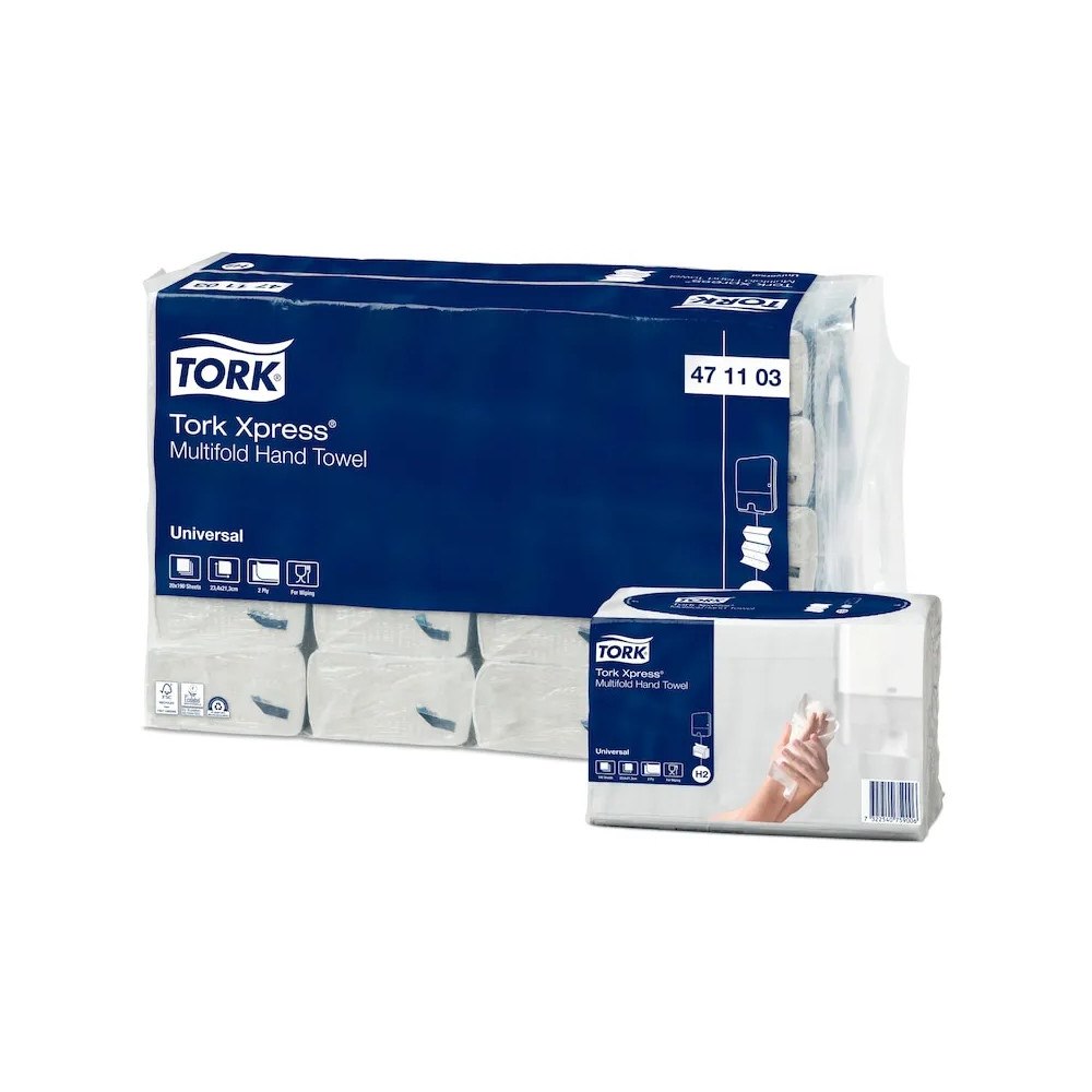 TORK Handdukar Tork H2 Xpress® 2-lagers vita Multifold universal