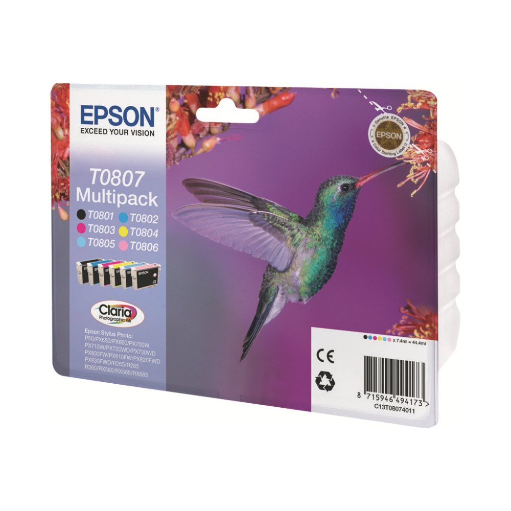 EPSON Epson T0807 Multipack - 6-pack - svart, gul, cyan, magenta, ljus magenta, ljus cyan - original - bläckpatron