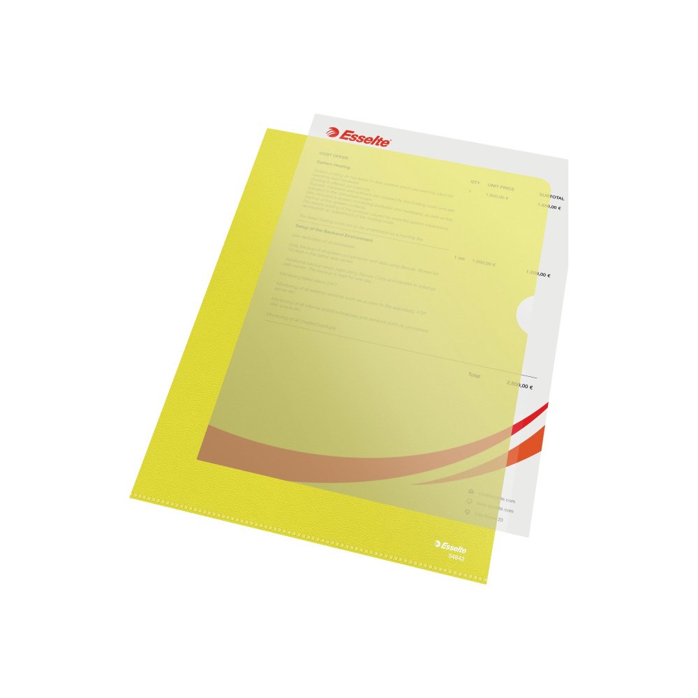 ESSELTE Esselte Standard Plus - L-formad mapp - för A4 - kapacitet: 40 ark - transparent gul (paket om 100)