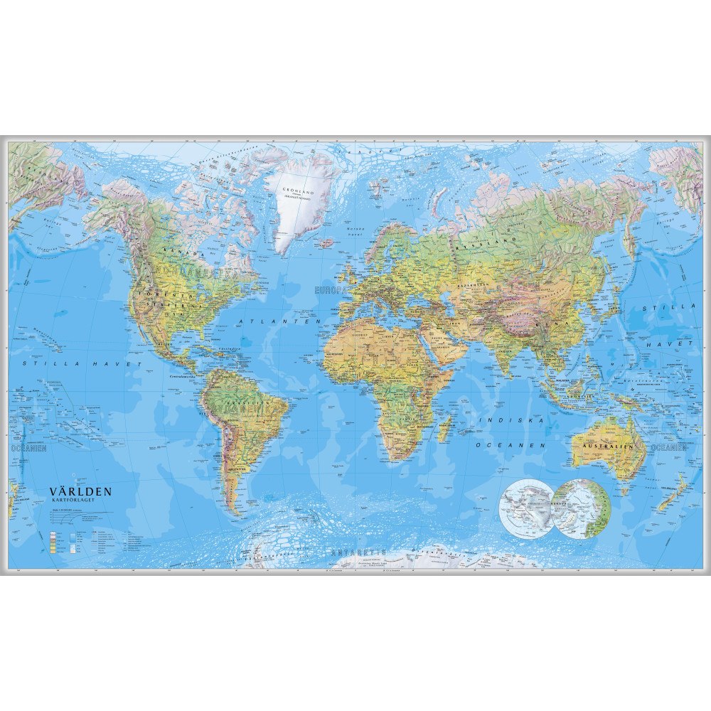 Kartförlaget Världen väggkarta LAMINERAD i papptub,1:30m, Kartförlaget