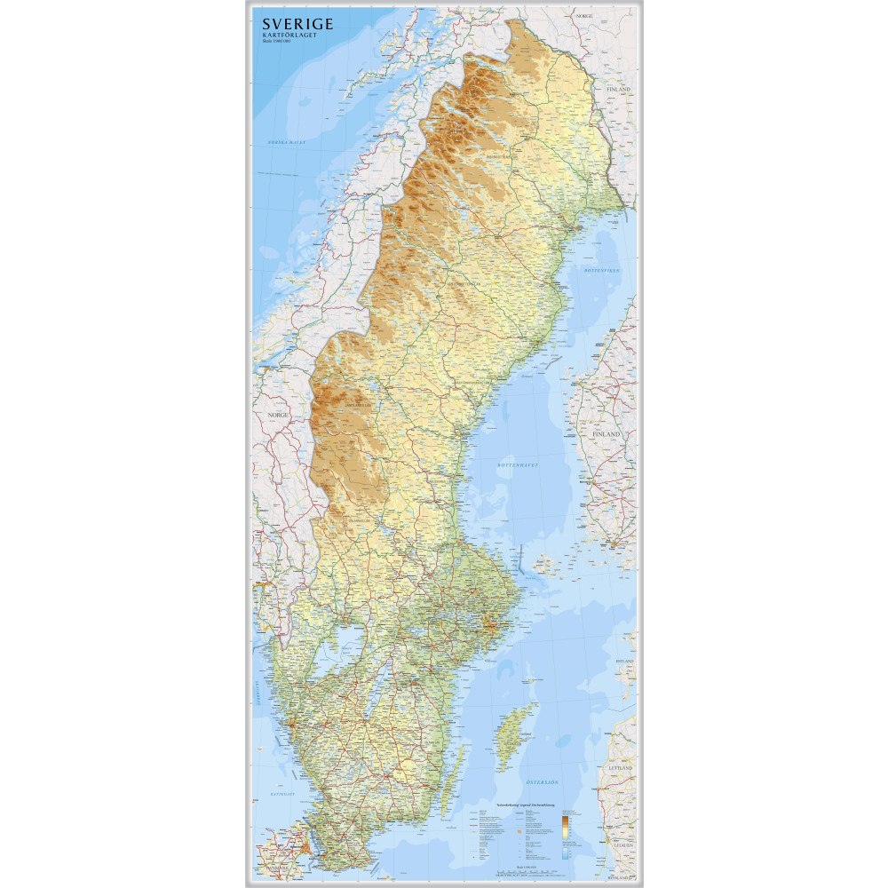 Kartförlaget Sverige väggkarta Kartförlaget, 1:900 000, miljö i papptub