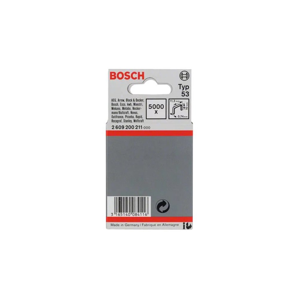 Bosch Powertools Bosch - klamrar - Typ 53 - 11.4 x 10 x 0.74 mm - paket med 5000
