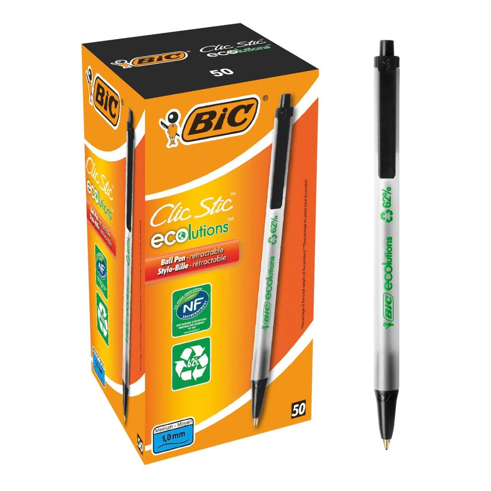 BIC Kuglepen, BIC ECOlutions Clic Stic, 1 mm, sort, pakke a 50 s...