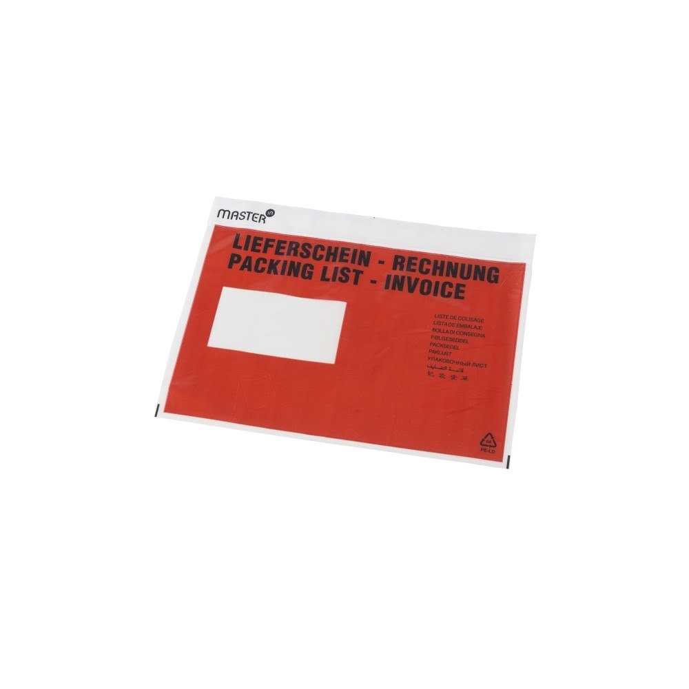 Master'In Følgeseddellomme i plast C5 m/tryk 240x162mm 1000stk/kar Pla...