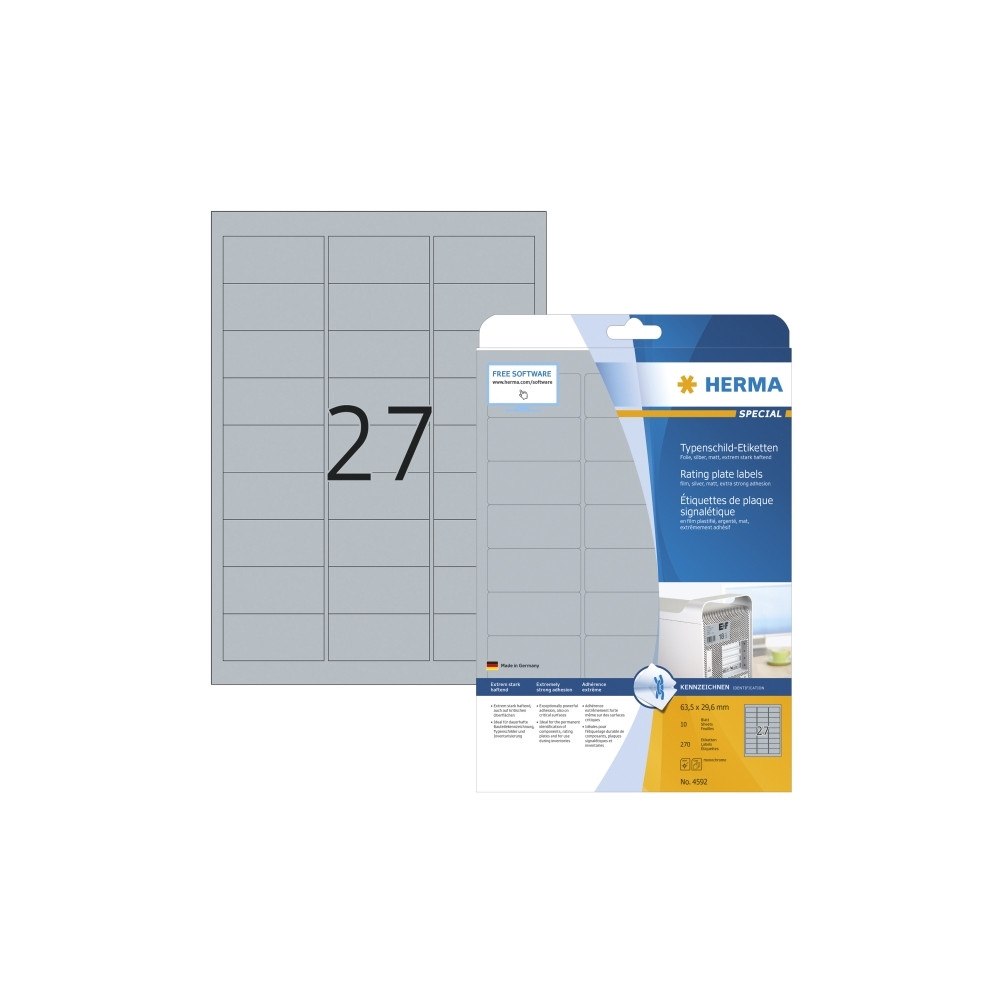 HERMA HERMA SPECIAL nameplate labels, 63.5 x 29.6 mm, silver polye...