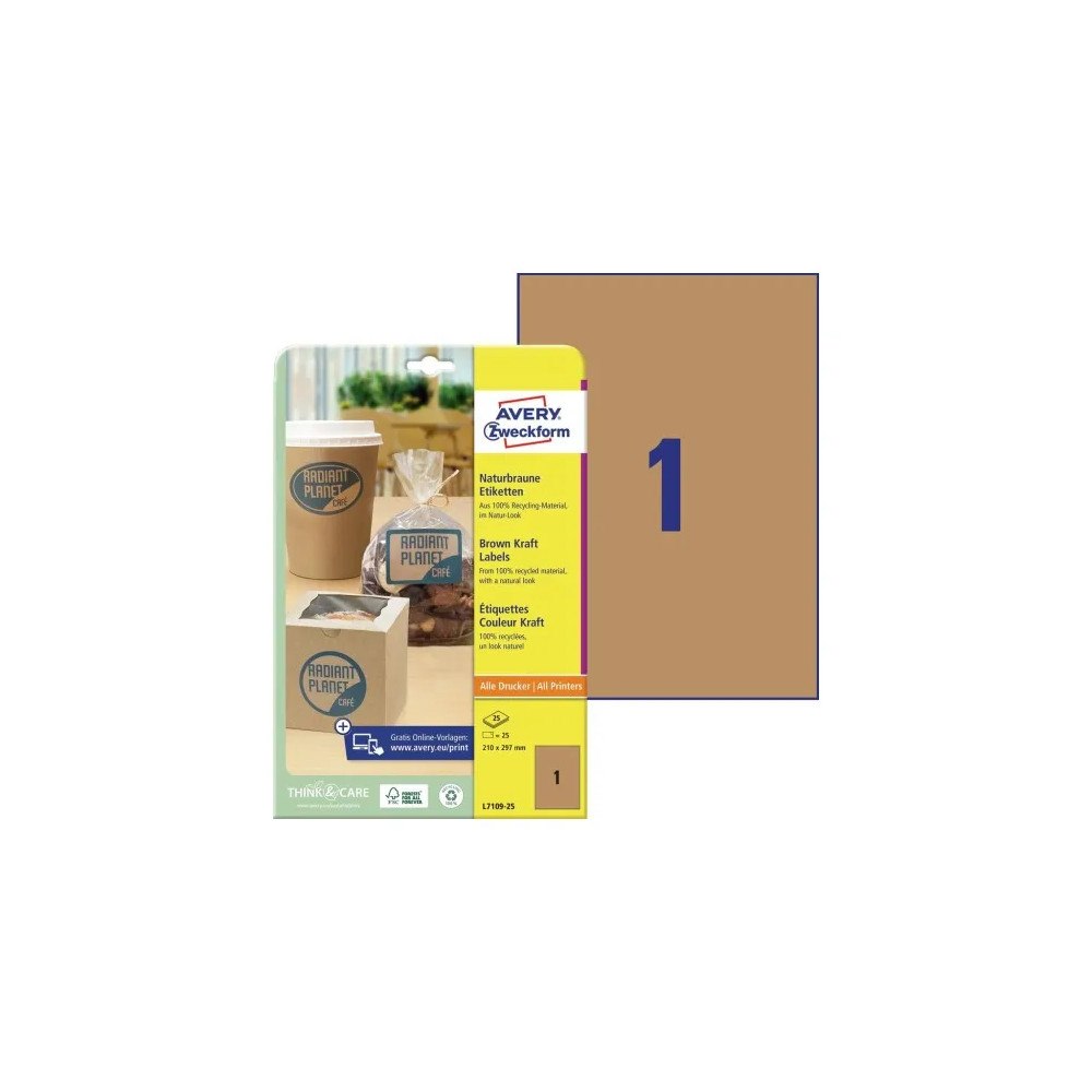 AVERY Avery L7109-25 Bruna kraftpappersetiketter, 210 x 297 mm, A4...