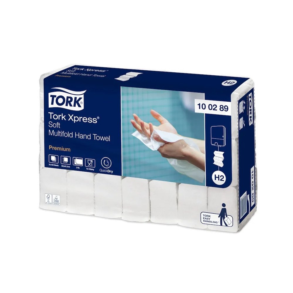 TORK Tork Premium H2 - pappershandduk - 150 ark - invikt - vit, lövmönster