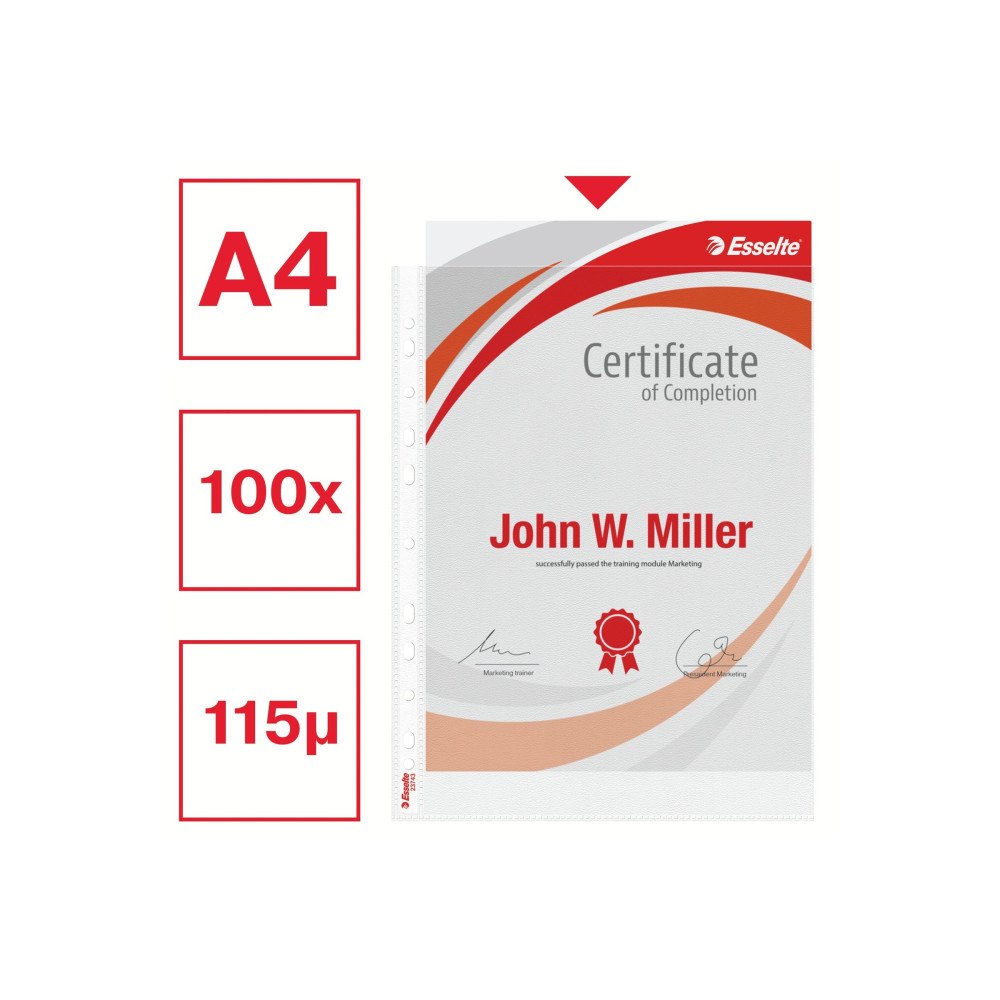 ESSELTE Esselte - arkskyddare - för A4 - kapacitet: 30 ark - transparent (paket om 100)