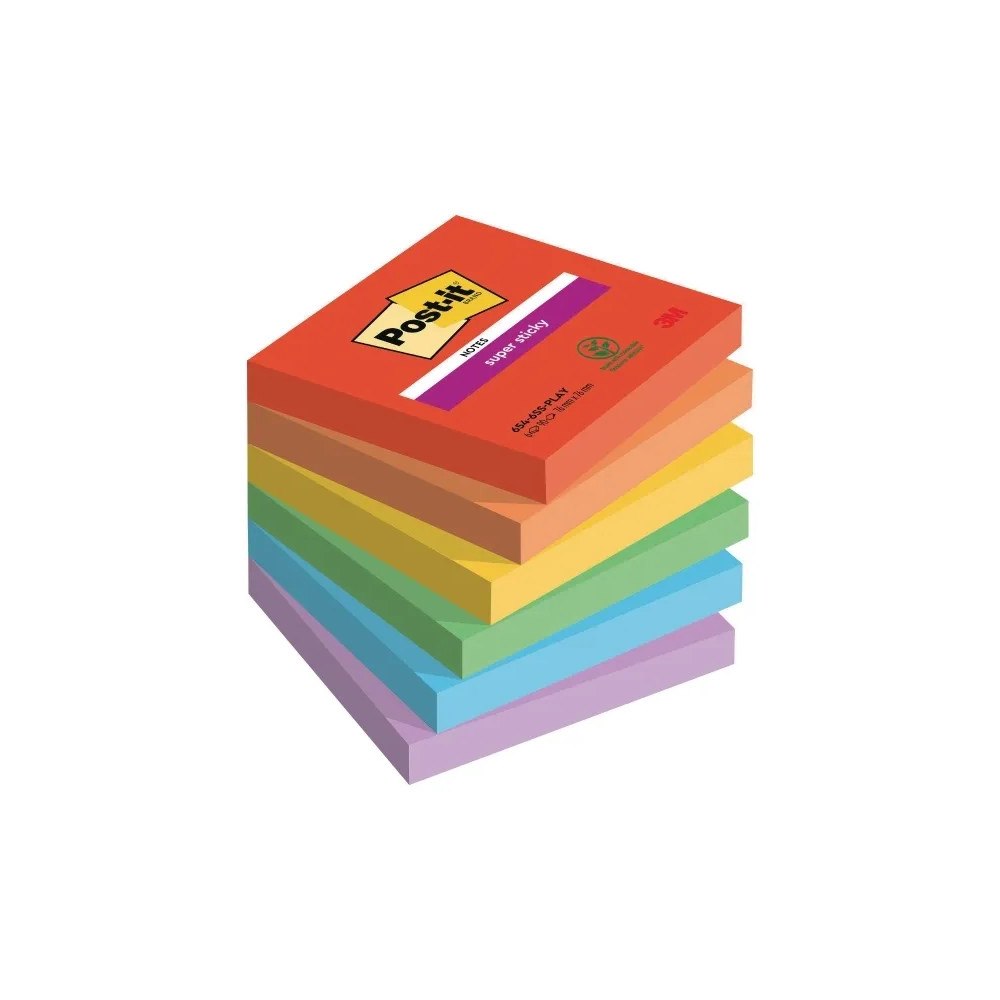 Post-it Post-It Super Sticky Notes Playful, 76 x 76 mm, pakke a 6 st...