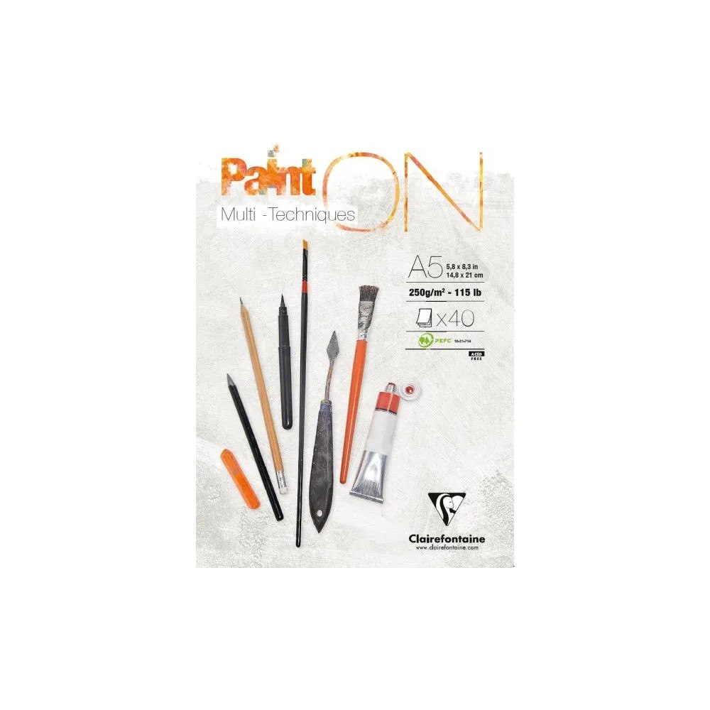 Clairefontaine Paint-On Pad A5 250 gram vitt papper, multiteknik, topplimma...