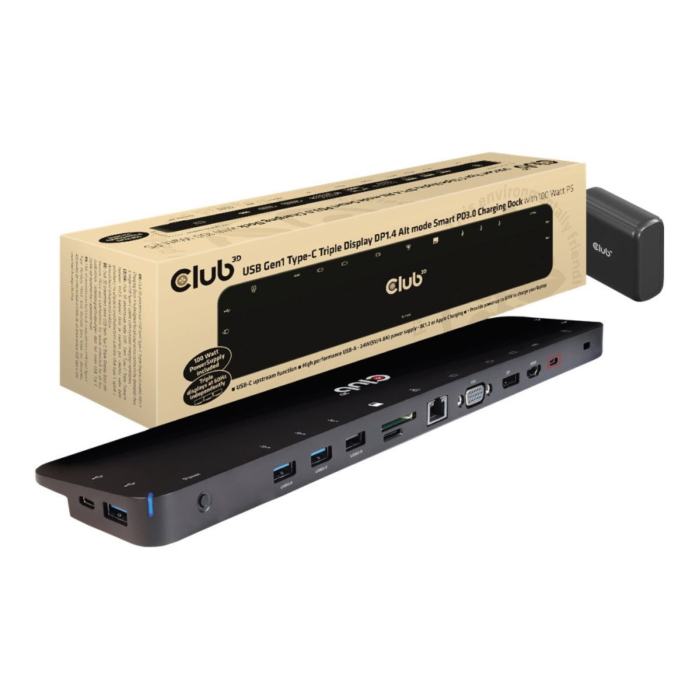 Club-3d Club 3D CSV-1565 - dockningsstation - USB-C - VGA, HDMI, DP - 1GbE