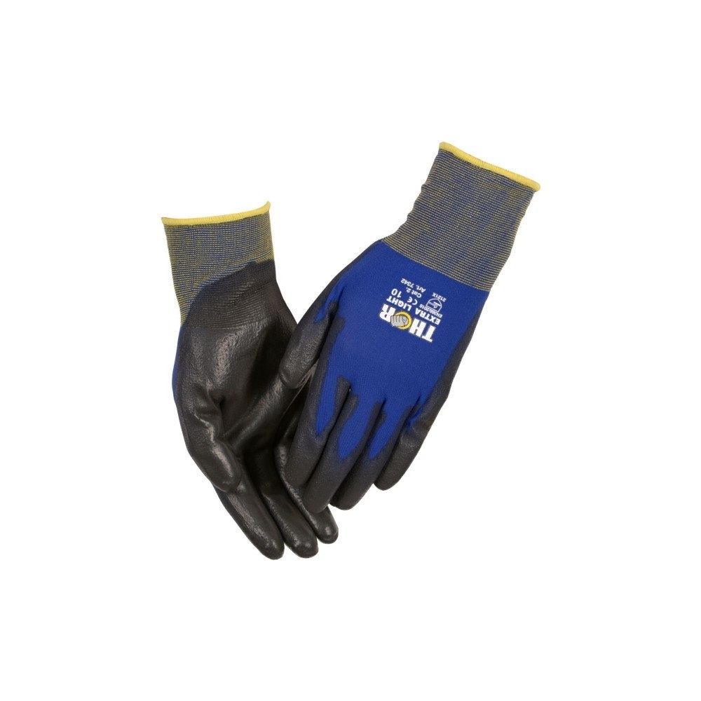 BOISEN Fingerdyppet PU handske, THOR Extra Light, 9, blå, PA/polyes...