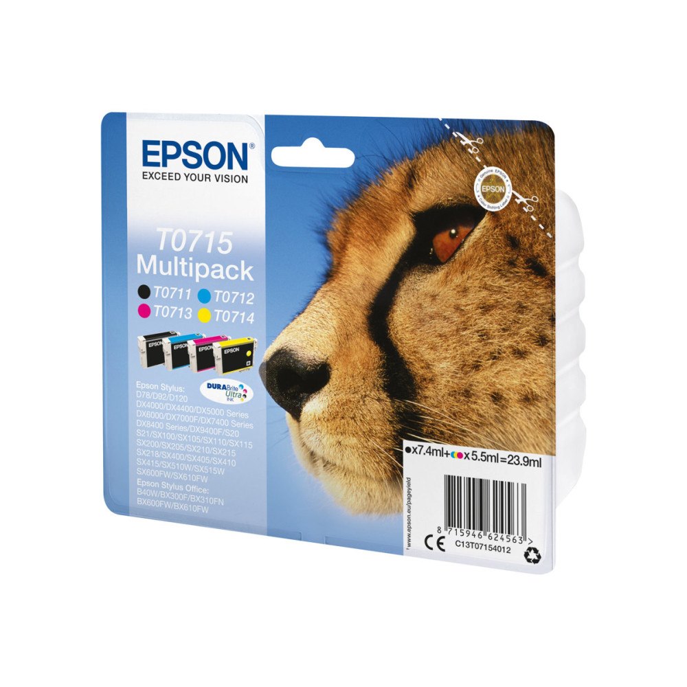 EPSON Epson T0715 Multipack - 4-pack - svart, gul, cyan, magenta - original - bläckpatron