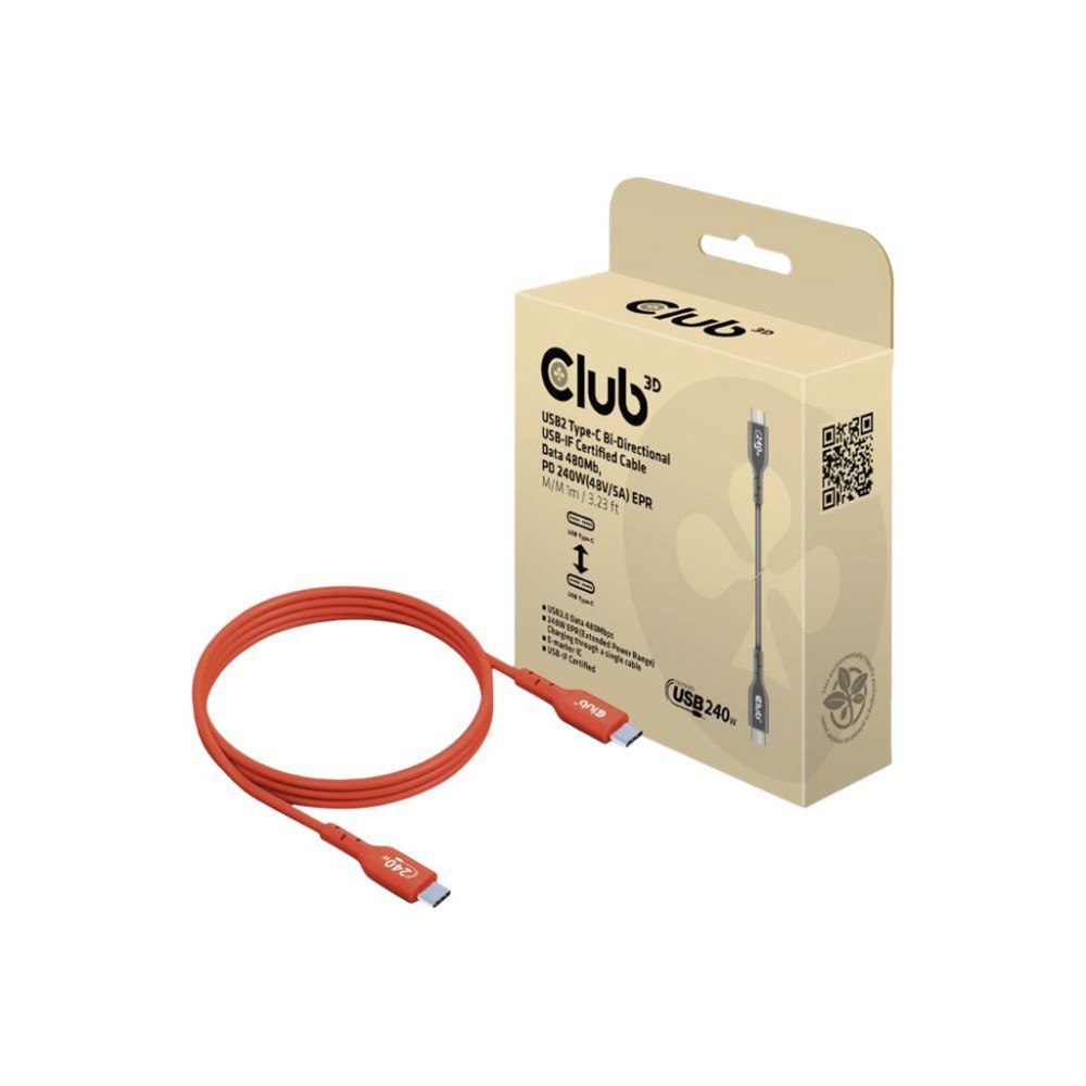 Club 3D Club 3D - USB typ C-kabel - 24 pin USB-C till 24 pin USB-C - 1 m