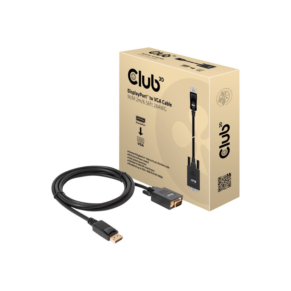 Club 3D Club 3D - videoadapterkabel - DisplayPort till HD-15 (VGA) - 2 m