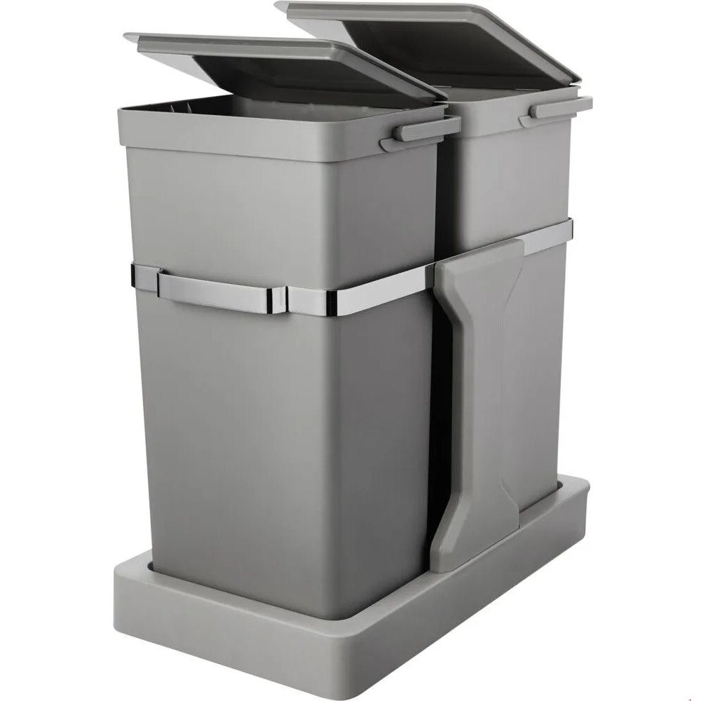 Eko Papperskorg, EKO, grå, plast/stål, 2-fack, 20+15 l, utdragss...