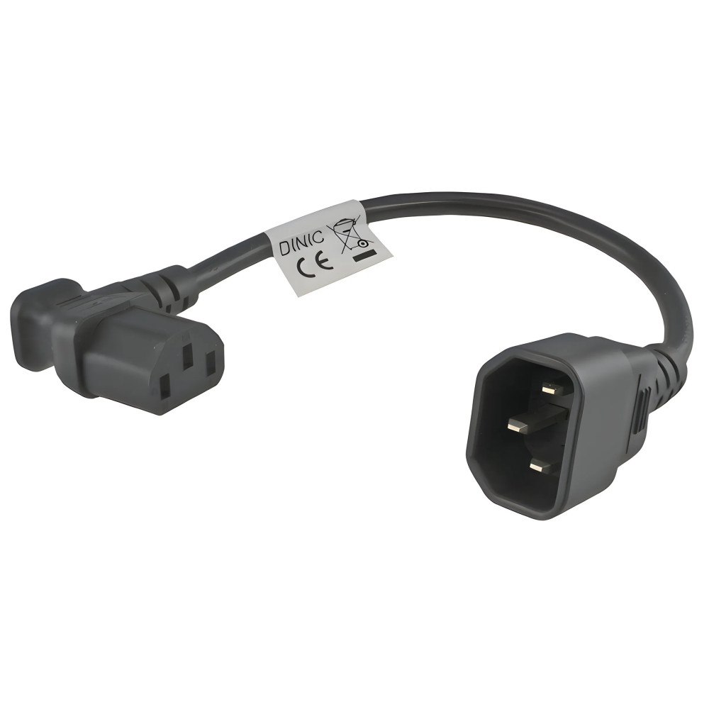 DINIC Kabel för kalla apparater C13 90° höger till C14, 0,75mm², V...