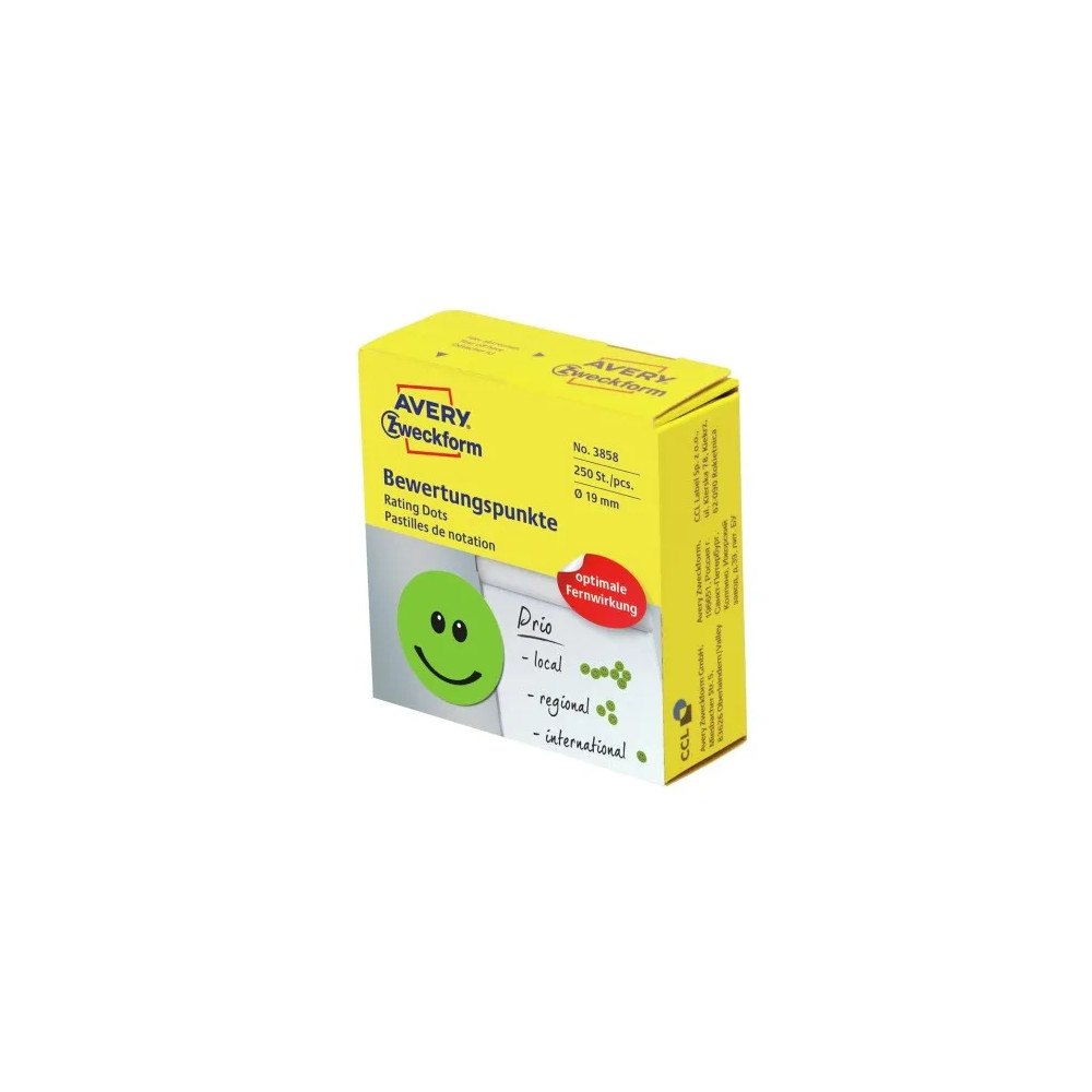 AVERY Avery 3858, Grön, Circel, Permanent, papper, 1,9 cm, 250 sty...